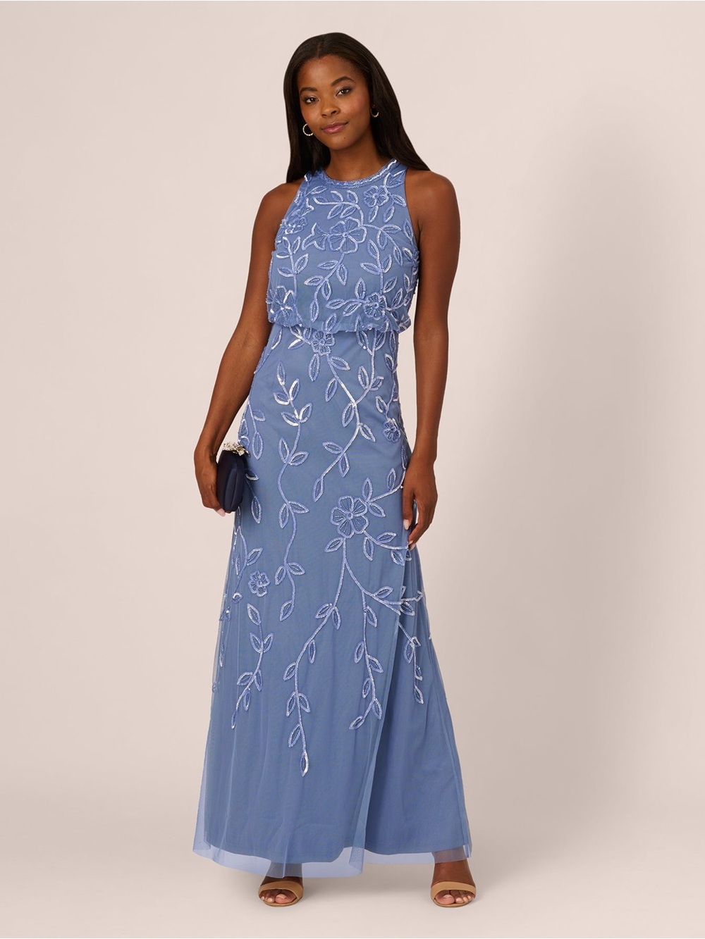 Adrianna Papell French Blue Beaded Gown SZ 16 NWT Formal Evening Dress GALA MOB - Picture 5 of 12